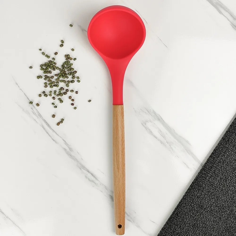 Concha de Silicone com Cabo de Madeira - Vermelho