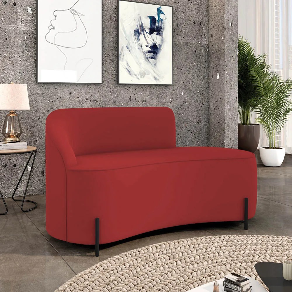 Sofá 2 Lugares Orgânico 140cm Pé Ferro Preto Morgan Veludo D03 - D'Rossi - Marsala