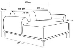 Sofá 350cm 6 Lugares com Chaise Esquerdo Pés Gold Molino C-287 Veludo