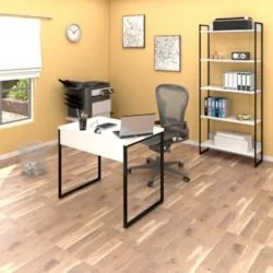 Conjunto Escritório Mesa 90 e Estante Studio Industrial Z28 Branco - M
