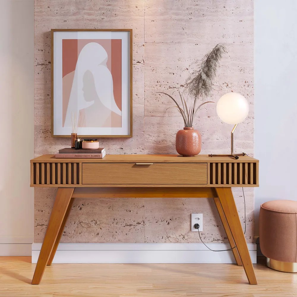 Aparador Decorativo Pés em Madeira Maciça Puxador em Metal MDP/MDF Itacaré 136cm Freijó G73 - Gran Belo