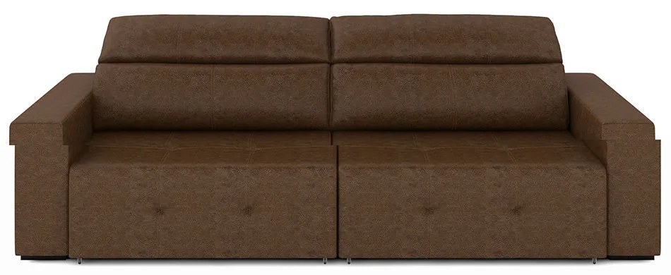 Sofá Retrátil 3 Lugares 204cm 2 Módulos Nero Couro Marrom Manchado G52 - Gran Belo