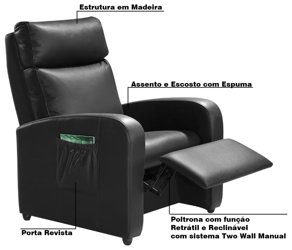 Poltrona do Papai Decorativa Giorno PU Sintético Preto G37 - Gran Belo