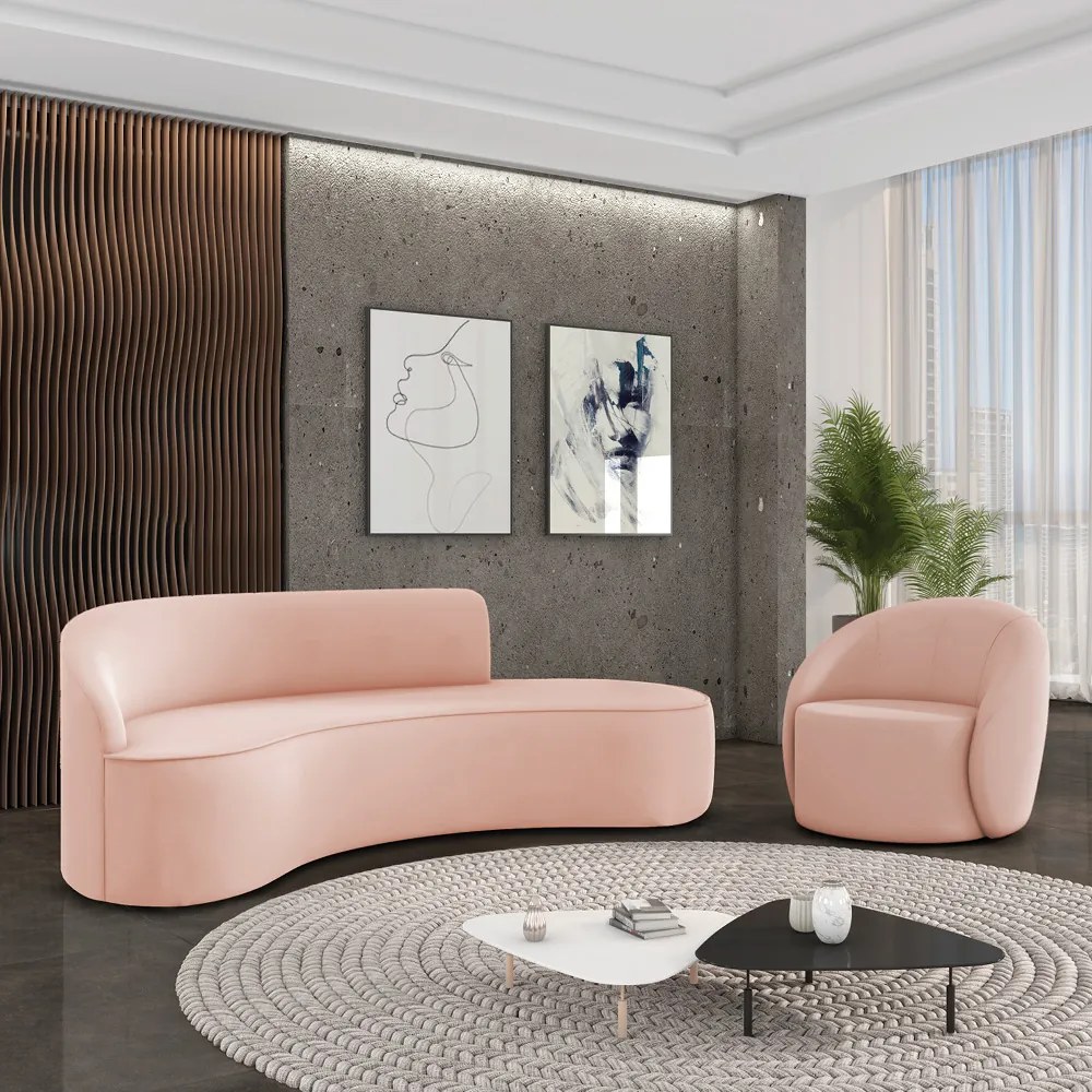Sofá 4 Lugares Orgânico 220cm Morgan e Poltrona Lua Veludo Rose D03 - D'Rossi