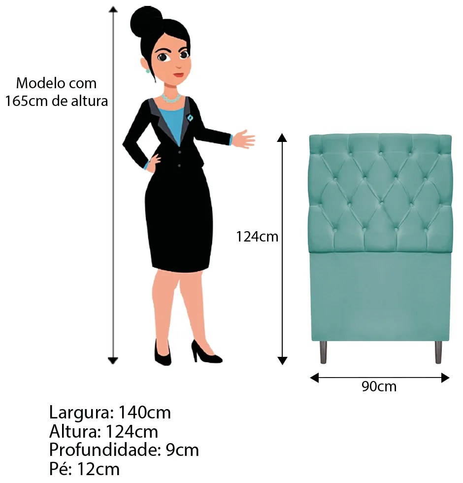 Cabeceira Estofada Liverpool 140 cm Casal Suede Azul Tiffany - ADJ Decor