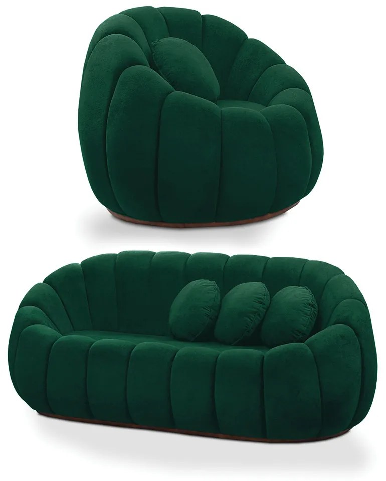 Sofá 2 Lugares com Poltrona Orgânica Fixa Cloud Bouclê E03 - D'Rossi - Verde