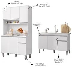 Cozinha Compacta Márcia e Balcão Gabinete Com Pia Tatiane 120cm Branco