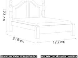 Cama Casal Clássica Queen 160cm Pé Madeira Eduarda Café F07 - Mpozenat