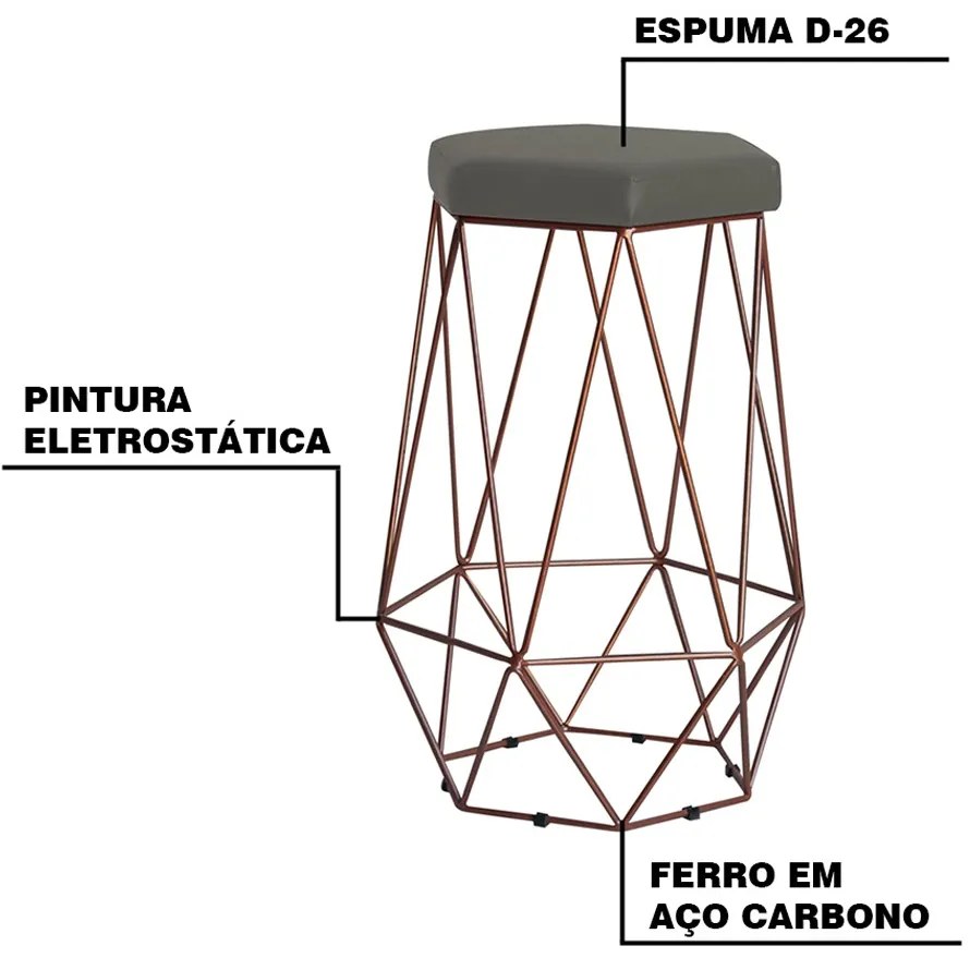 Banqueta Decorativa Rubel Base Bronze Suede Cinza G41 - Gran Belo