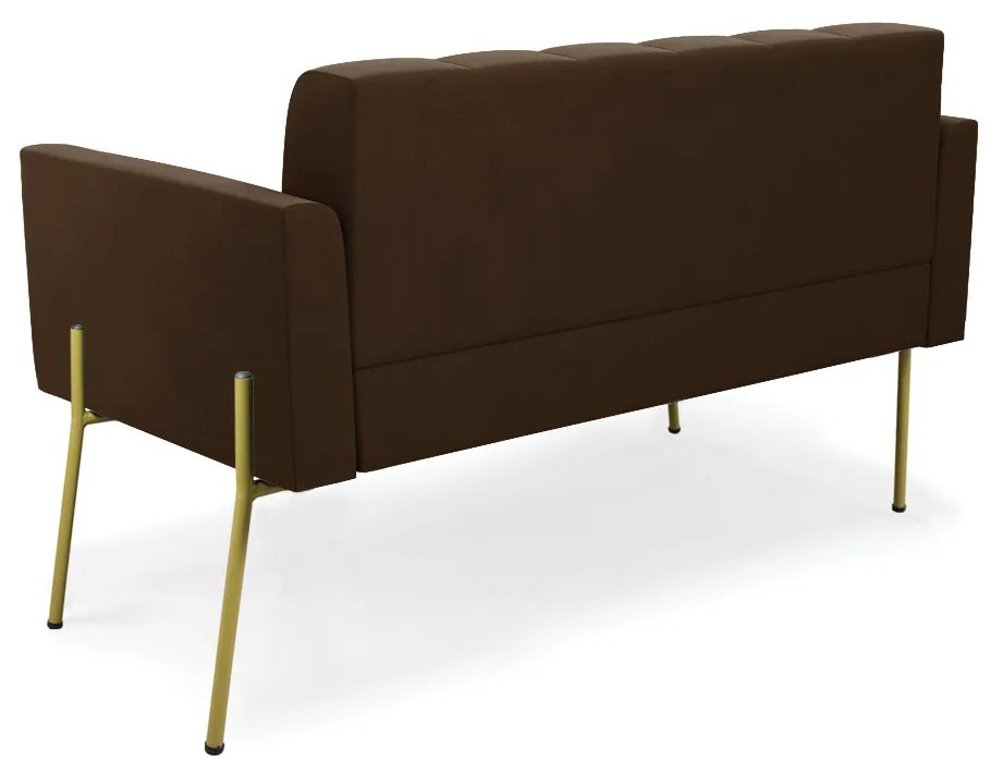 Sofá Namoradeira 2 Lugares Pé de Ferro Dourado Elisa Suede D03 - D'Rossi - Marrom