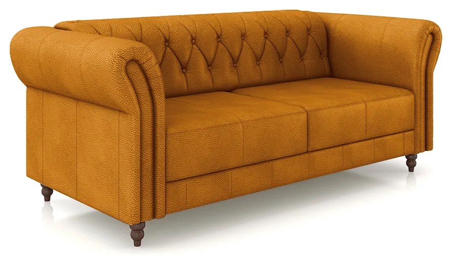 Sofá Living Sala de Estar Stanford Chesterfield 2 Lugares 220cm Pés de Madeira Couro Mel G58 - Gran Belo