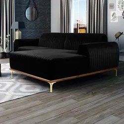 Sofá 265cm 4 Lugares com Chaise Direito Pés Gold Molino C-300 Veludo P