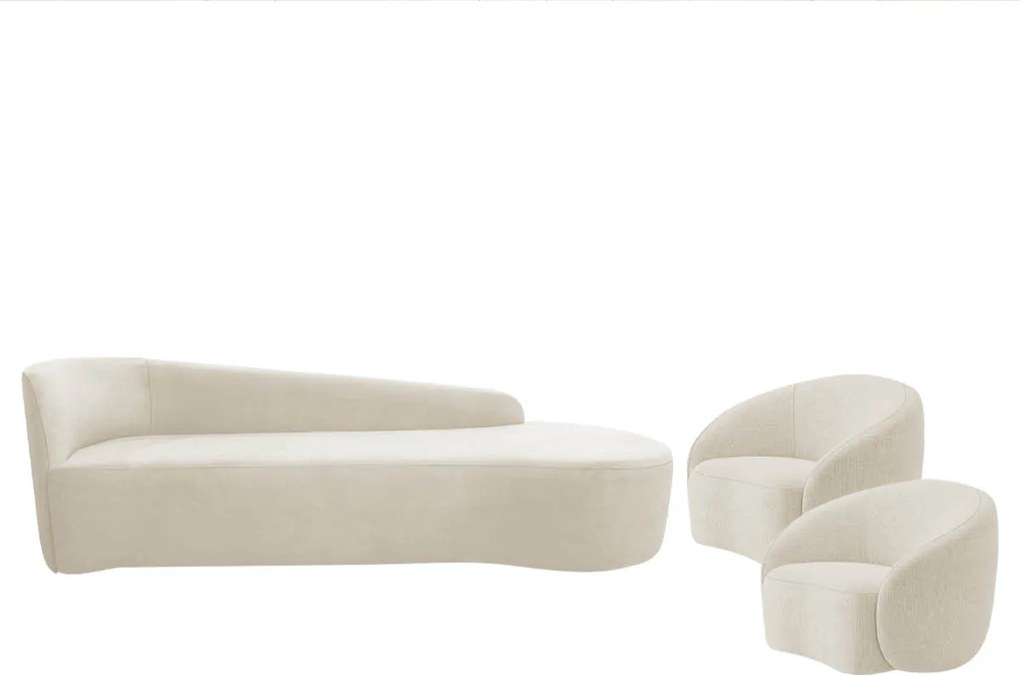Kit Divã Recamier Orgânico França 220cm Lado Direito e 2 Poltronas Amore Bouclé