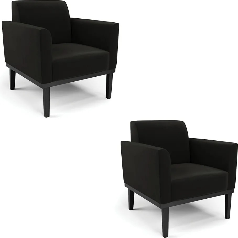 Kit 2 Poltronas Decorativas Isabella Pés Fixo em Madeira Preto Suede Preto G19 - Gran Belo