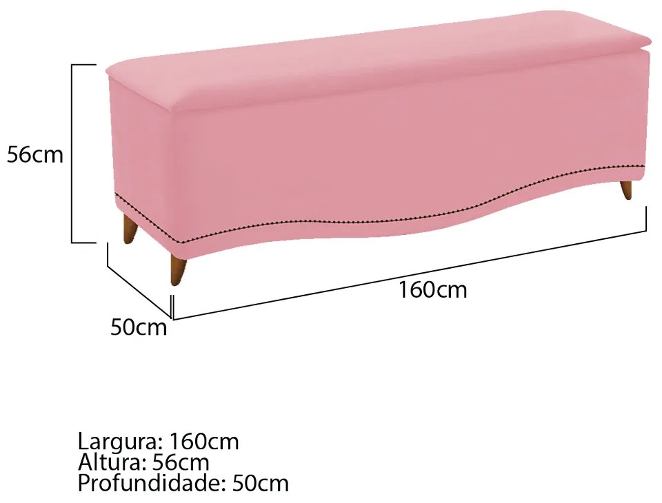 Calçadeira Estofada Yasmim 160 cm Queen Size Suede Rosa Bebê - ADJ Decor