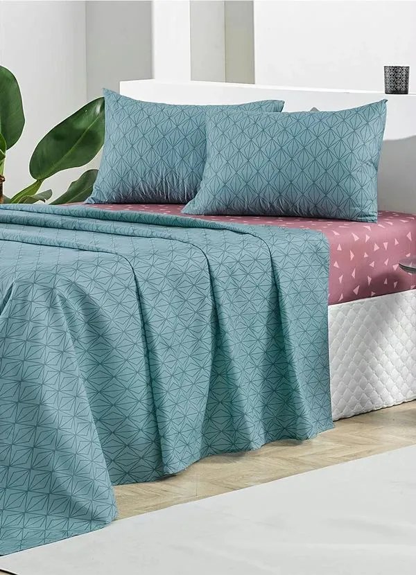 Jogo de Cama 150 Fios Azul Queen 4 Peças