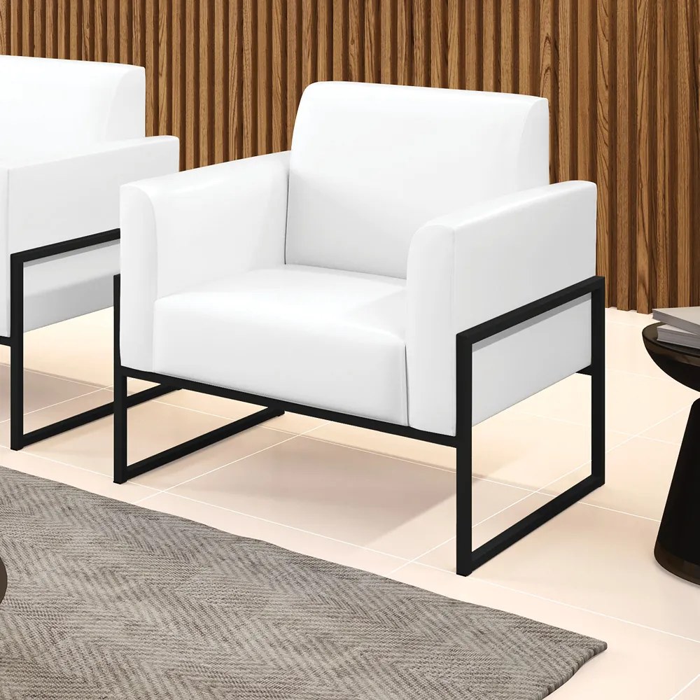 Poltrona Sala Decorativa Marisa Industrial Alta Preto Sintético Pu D03 - D'Rossi - Branco