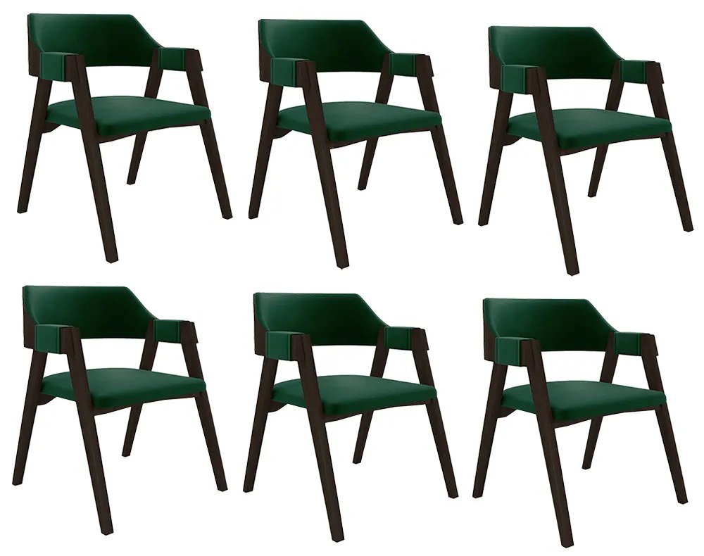 Kit 6 Cadeiras Sala de Jantar e Jogos Carteados Madeira Maciça Poker Veludo Verde/Capuccino G42 - Gran Belo