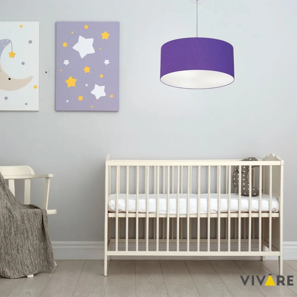 Lustre Pendente Cilíndrico Md-4100 Cúpula em Tecido 50x25cm Roxo - Bivolt