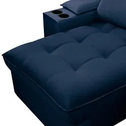 Sofá Retrátil 3 Lugares com Porta Copo 250cm Andes F05 Veludo Azul - M