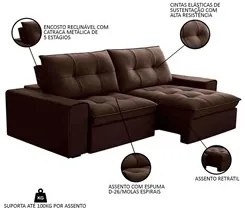 Sofá Retrátil Reclinável 3 Lugares 210cm Argon F05 Veludo Marrom - Mpo