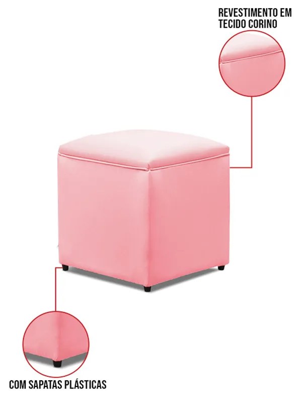 Puff Decorativo Quadrado para Sala Lígia Sintético E03 - D'Rossi - Rosa Bebê