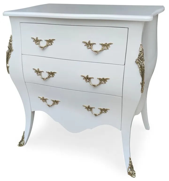 Mesa de Cabeceira Bombê Lion 3 Gavetas Madeira Maciça Marchetaria Design Clássico