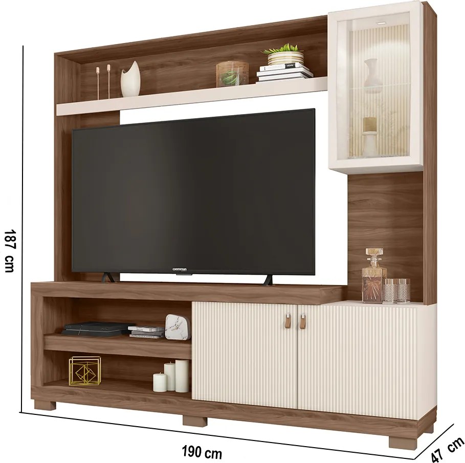 Estante TV 55 Pol 190cm Sala de Estar Liri Nogueira/Off White C01 - D'Rossi