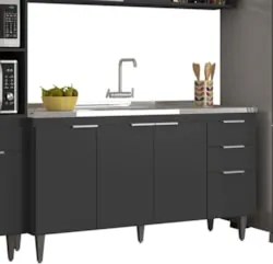 Armário de Cozinha CP04 Com Pia 150cm Pérola Z34 Preto      - Mpozenat