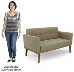 Sofá Namoradeira e 2 Poltronas Base Madeira Castanho Ana Suede Marrom