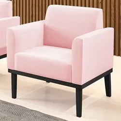 Poltrona Decorativa Base Madeira Preto Maressa Suede Rosa Bebê - Ibiza
