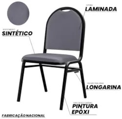 Kit 3 Cadeiras Hoteleiras Auditório Empilhável Sintético Z33 Cinza - M