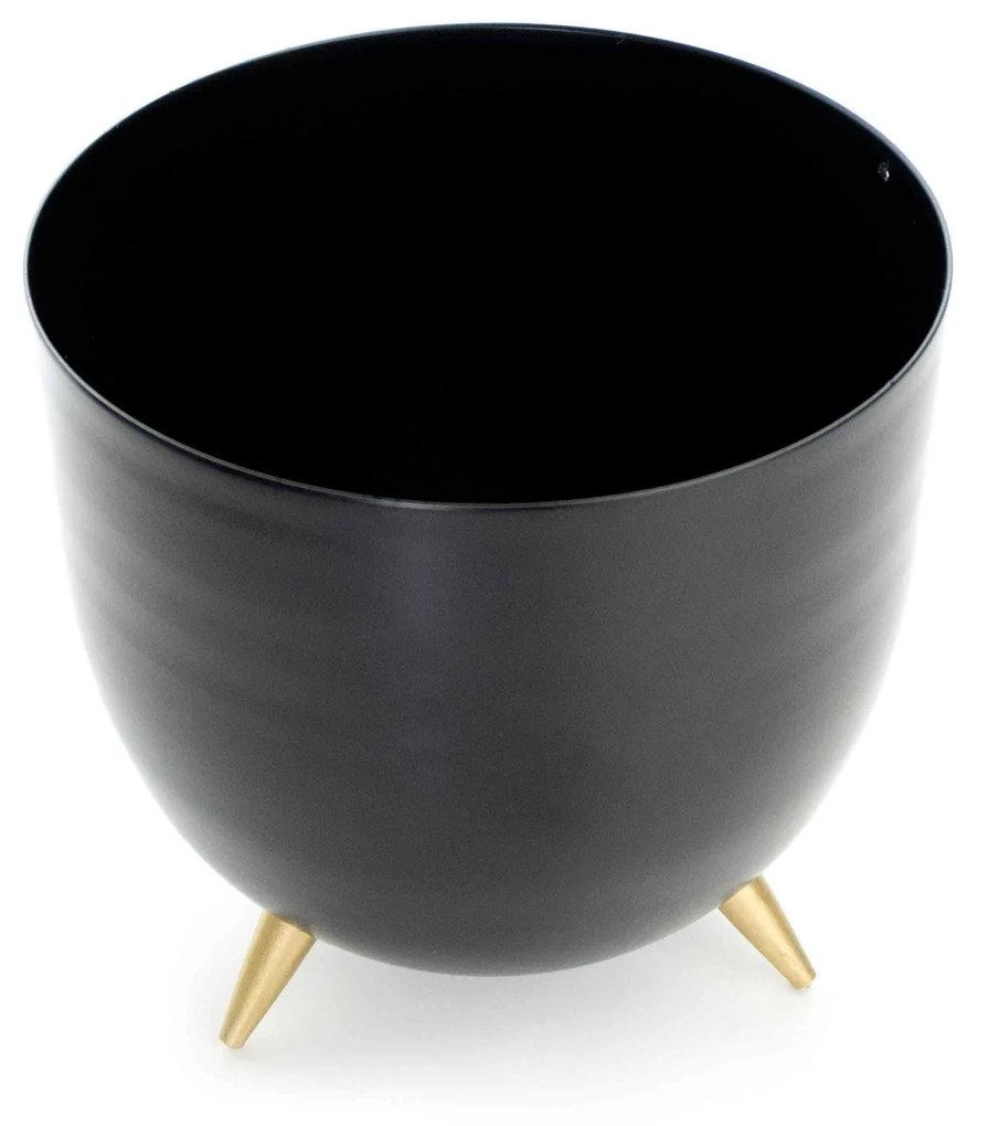 Cachepot de Metal Preto e Pés Dourado 17cm - D'Rossi