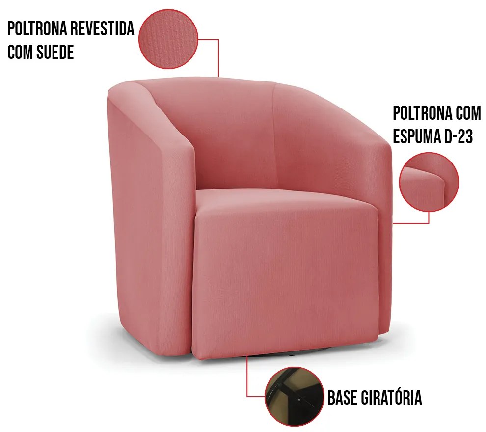Poltrona Decorativa Base Giratória Kit 2 Stella Max Suede D03 - D'Rossi - Rose