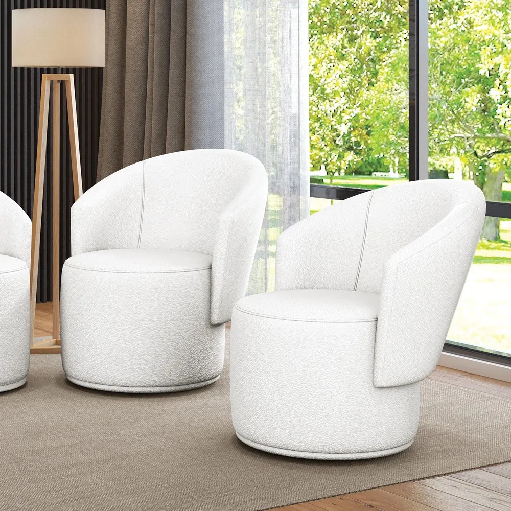 Poltrona Decorativa Orgânica Fixa para Sala Kit 2 Malu Sintético M11 - D'Rossi - Branco