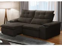 Sofá Retrátil 3 Lugares com Porta Copo 210cm Malta F05 Veludo Marrom E