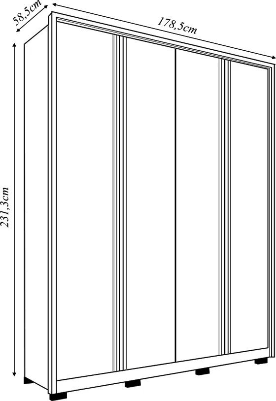 Guarda Roupa Orbit Solteiro com 4 Portas de Bater e 3 Gavetas Freijo/OffWhite G11 - Gran Belo