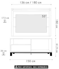 Painel Para TV 55 Pol e Rack Bancada 150cm Lucca Off/Freijó C01 - Mpoz