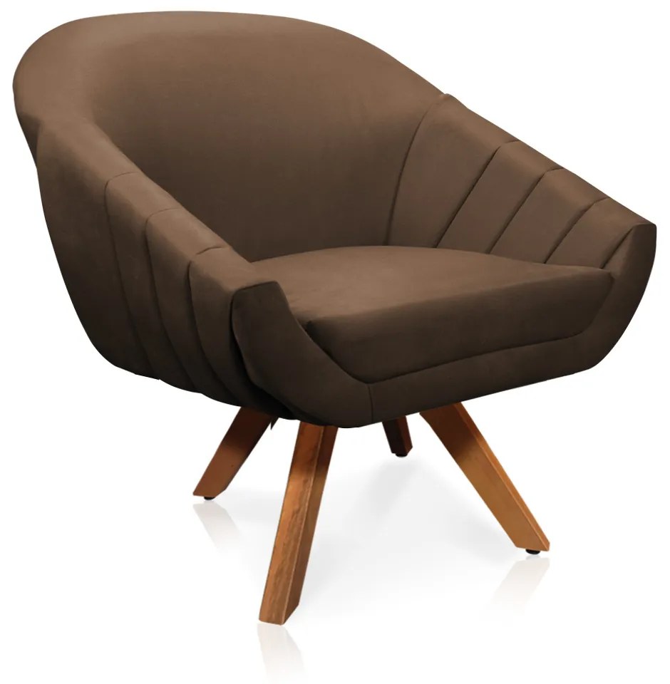 Kit 01 Namoradeira 02 Lugares e 01 Poltrona Giratória Giovana Suede Marrom Base Madeira MM30 - D'Rossi