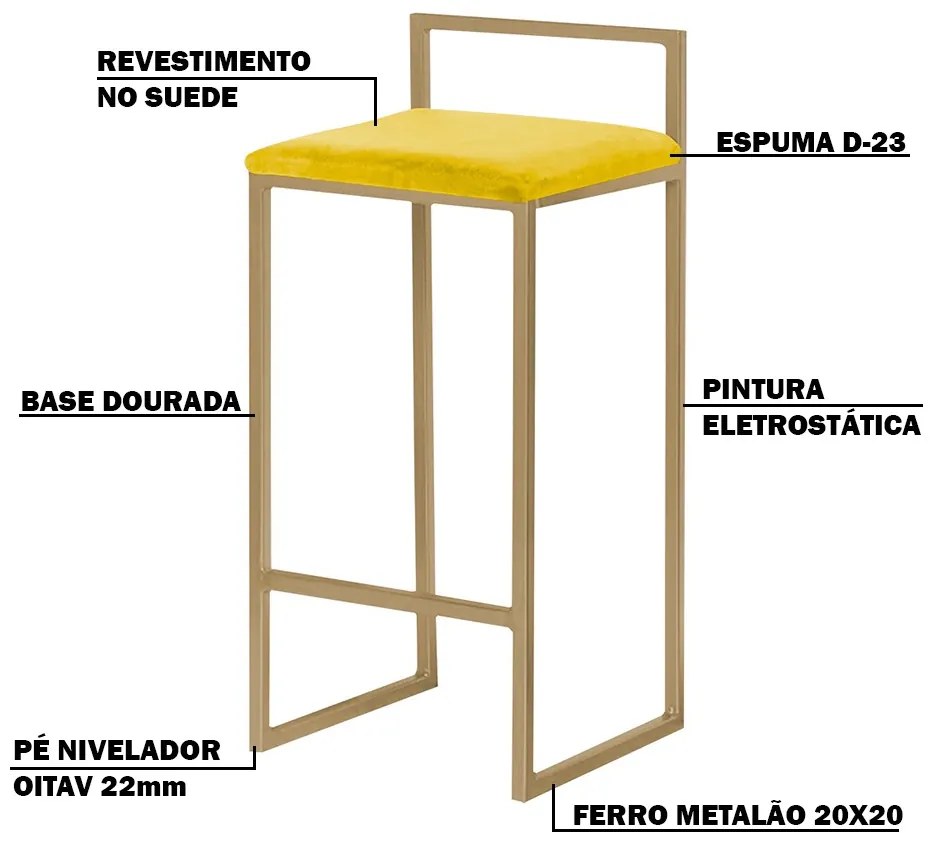 Kit 2 Banquetas Decorativa Jasmine Base Gold Suede Amarelo G41 - Gran Belo