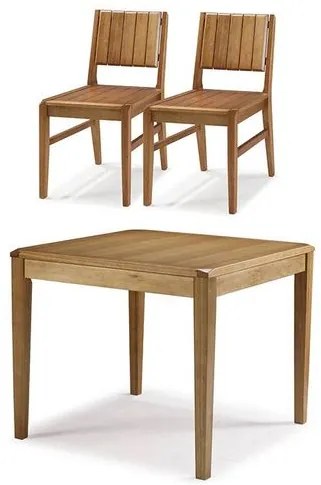 Conjunto Salvador Mesa Jantar 90cm Tampo Madeira + 2 Cadeiras Assento Madeira - 60510 Sun House