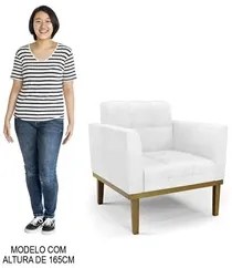 Poltrona Decorativa Base Madeira Castanho Ana Sintético PU Branco - Ib