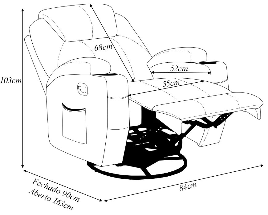 Poltrona do Papai Cinema Manual Vector Balanço Massagem Aquecimento Porta Copos PU Bege G94 - Gran Belo