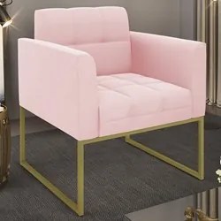 Poltrona Decorativa Base Industrial Dourado Ana Suede Rosa Bebê - Ibiz