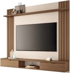 Painel TV 70 Pol 180cm Bancada Suspensa Solle H01 Off/Castanho - Mpoze