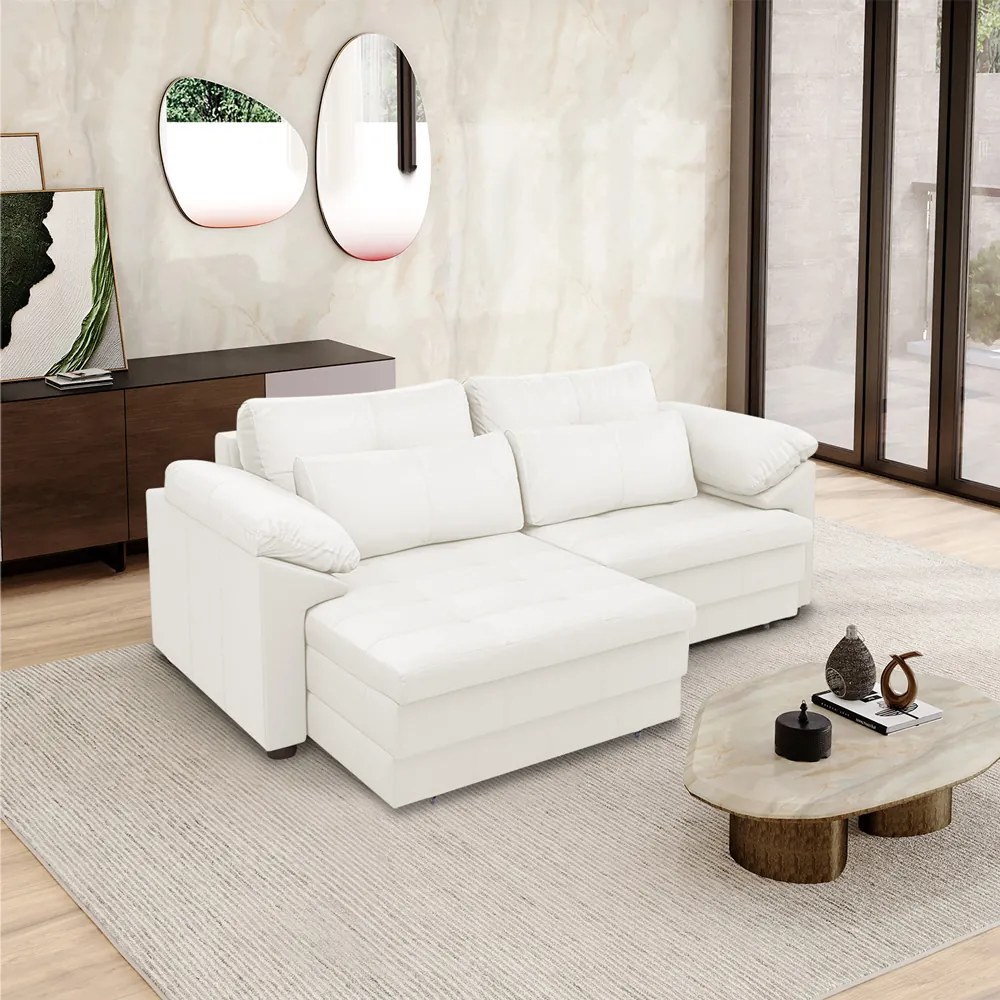 Sofá Retrátil Manual Sala de Estar Nolan Bipartido 175cm Conforto Premium em Couro Branco G58 - Gran Belo