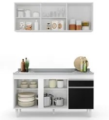 Armário Aéreo Argélia e Balcão Gabinete com Pia Inox 150cm Dakota Bran