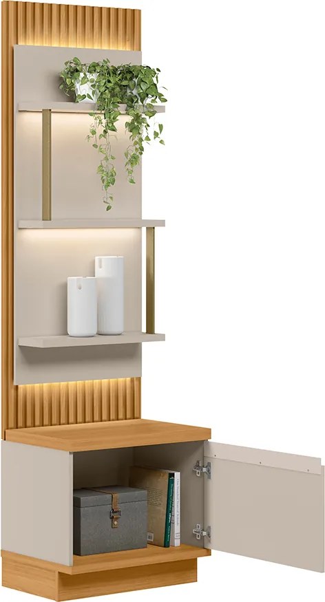 Módulo Lateral Decorativo Singapura com Prateleiras MDP/MDF Ripado Tauari/Off White G77 - Gran Belo