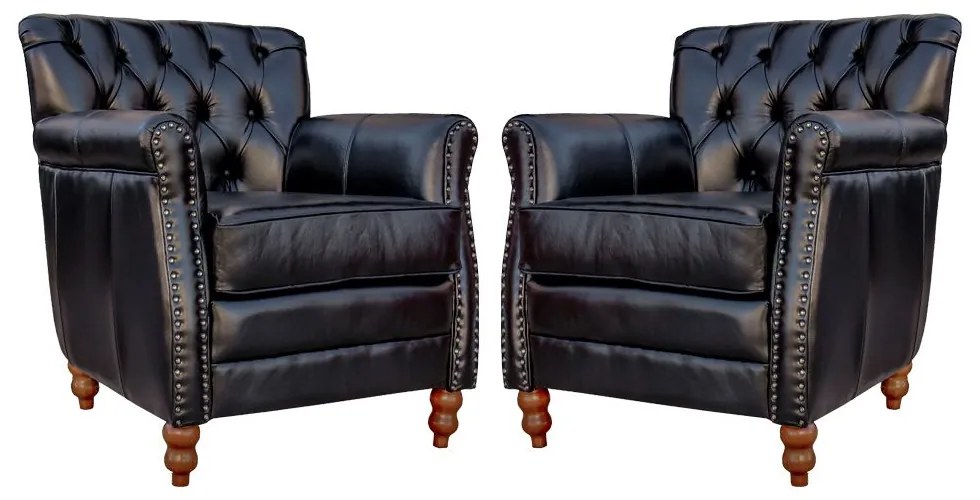 Kit 02 Poltronas Decorativas Sala de Estar Níger Pés Madeira Couro Preto G58 - Gran Belo