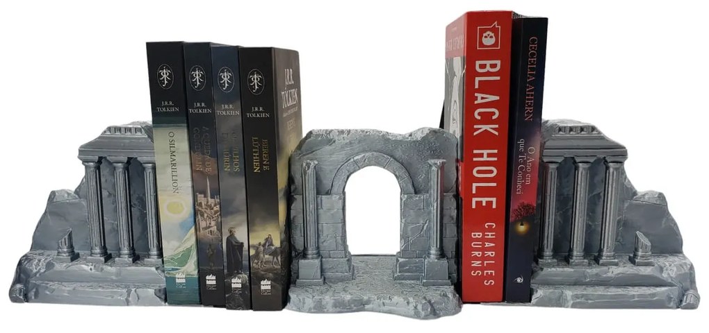 Aparador de Livros Ruínas Gregas - 2 Cores Prata ou Branco - Prata - 3 Peças